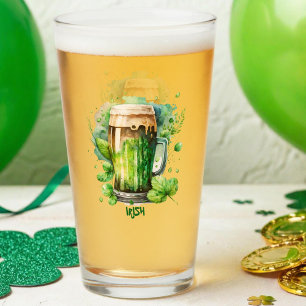 Watercolor Irish Green Beer St Patricks Day Glass