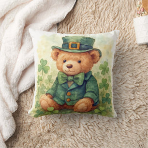 Watercolor Irish Teddy Bear Throw Pillow