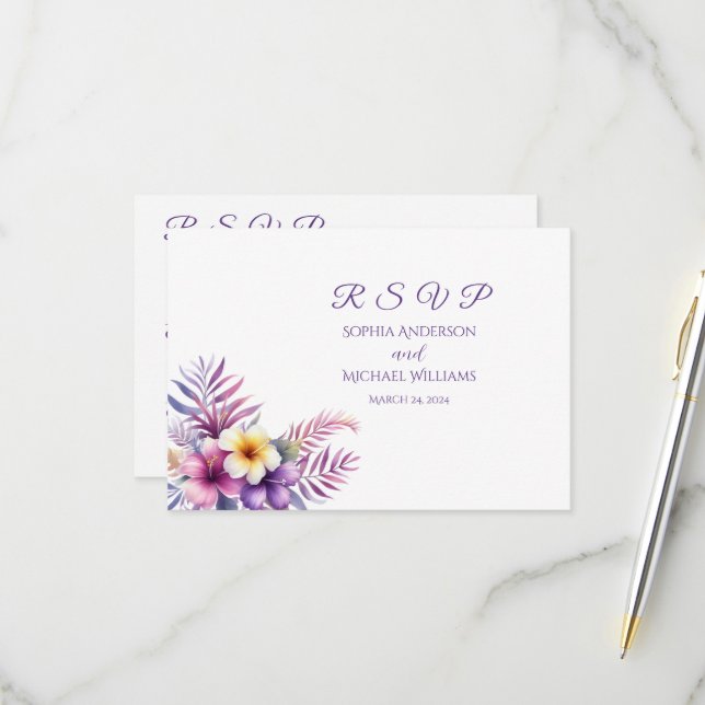 Watercolor Island Romance-RSVP-Wedding- Postcard (Front/Back In Situ)