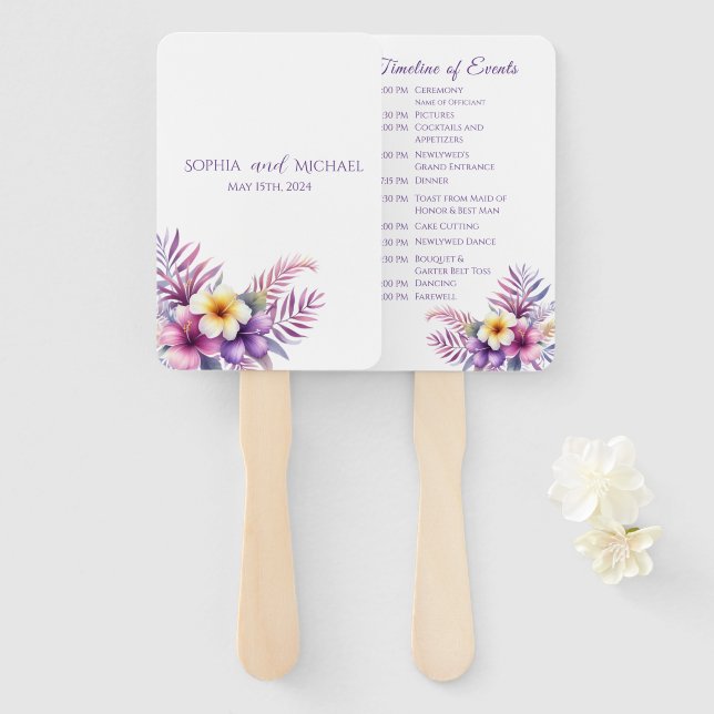 Watercolor Island Romance-Wedding Program Hand Fan (Front and Back)