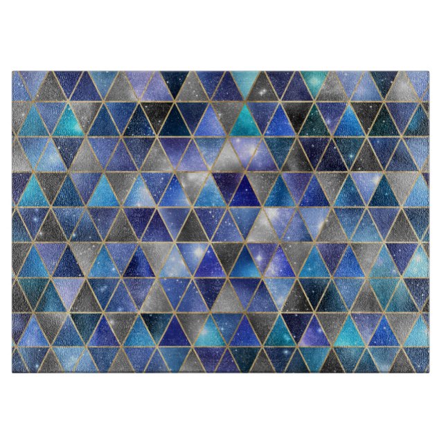Watercolor Isometric with Gold and Marble Galaxy Cutting Board (Front)