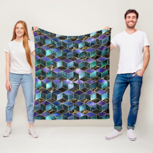 Watercolor Isometric with Gold and Marble Galaxy Fleece Blanket