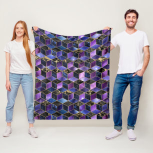 Watercolor Isometric with Gold and Marble Galaxy Fleece Blanket