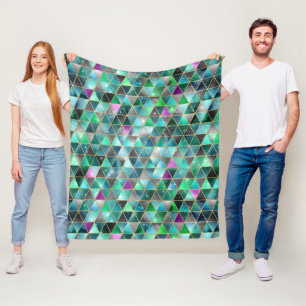 Watercolor Isometric with Gold and Marble Galaxy Fleece Blanket