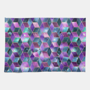 Watercolor Isometric with Gold and Marble Galaxy Kitchen Towel