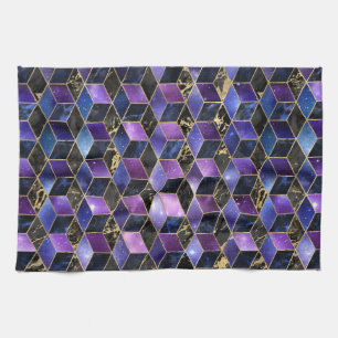 Watercolor Isometric with Gold and Marble Galaxy Kitchen Towel