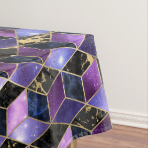 Watercolor Isometric with Gold and Marble Galaxy Tablecloth