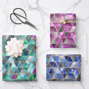 Watercolor Isometric with Gold and Marble Galaxy Wrapping Paper Sheet