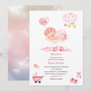 Watercolor it is girl Boho Nursery Baby Shower In Invitation