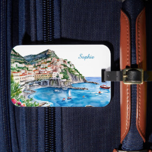 Watercolor Italian Amalfi Coast Name Luggage Tag