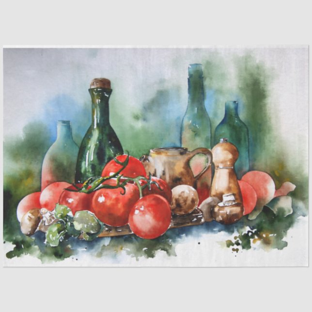 Watercolor Italian Cuisine Decoupage Tissue Paper (Front)