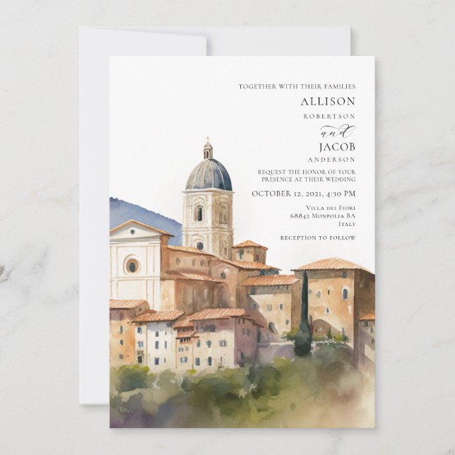 Watercolor Italian Destination Wedding Invitation (Front)