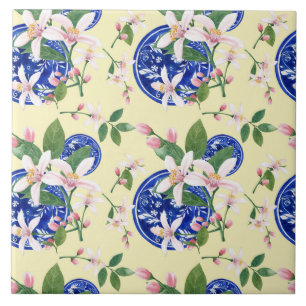 Watercolor Italian Lemon Pattern Tile 