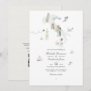 Watercolor Italian QR Code Destination Wedding Invitation