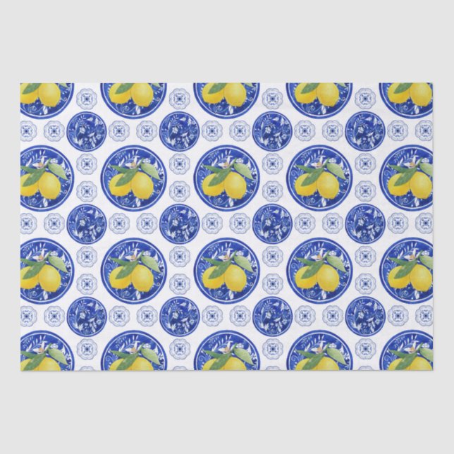 Watercolor Italian Tile Lemon Pattern  Tissue Paper (Front)