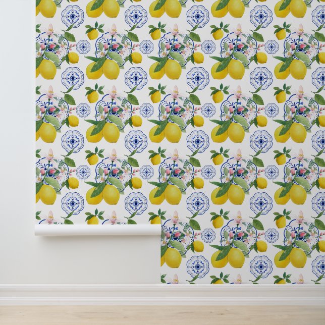Watercolor Italian Tile Lemon Pattern  Wallpaper (Application)