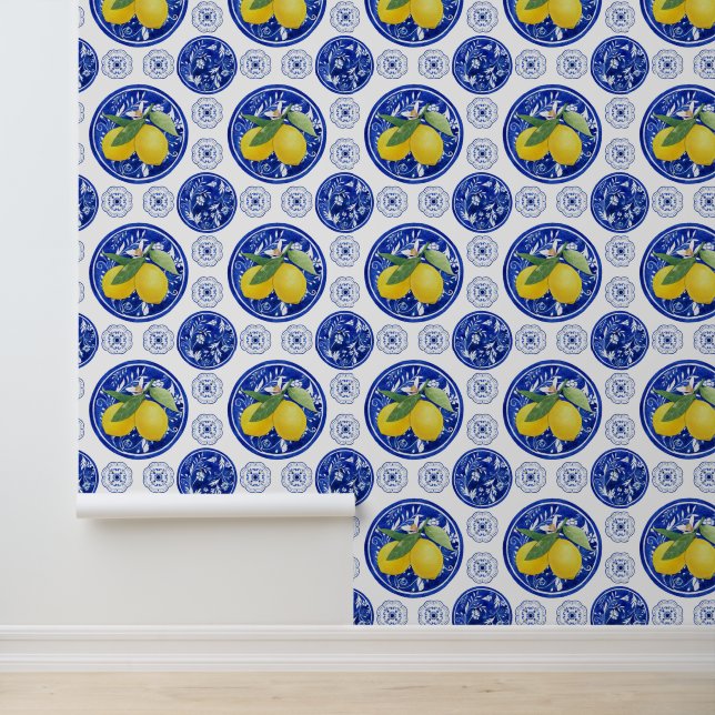 Watercolor Italian Tile Lemon Pattern  Wallpaper (Application)