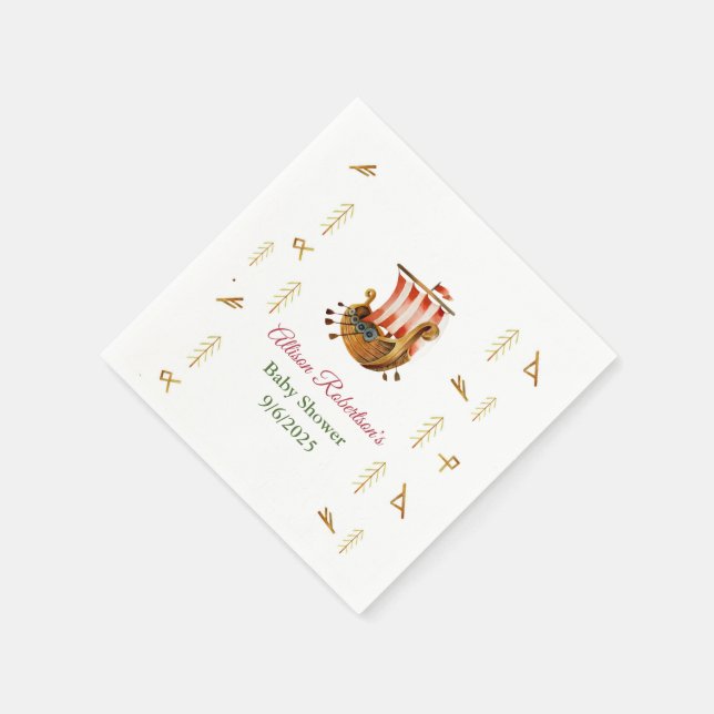 Watercolor It's A Boy Vikings Party Baby Shower Napkin (Corner)