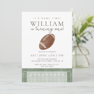 Watercolor It's game time First Birthday Football Invitation
