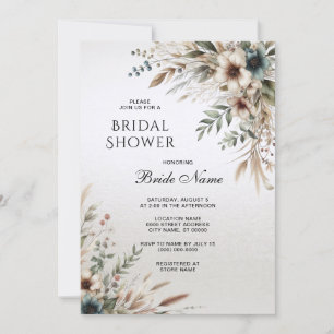 Watercolor Ivory Blue Flowers Bridal Shower Invitation