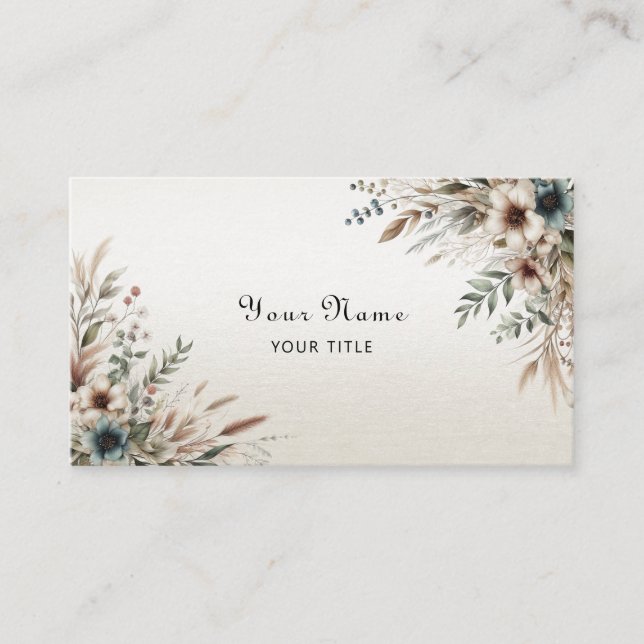 Watercolor Ivory Blue Flowers Business Card (Front)