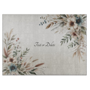 Watercolor Ivory Blue Flowers Cutting Board