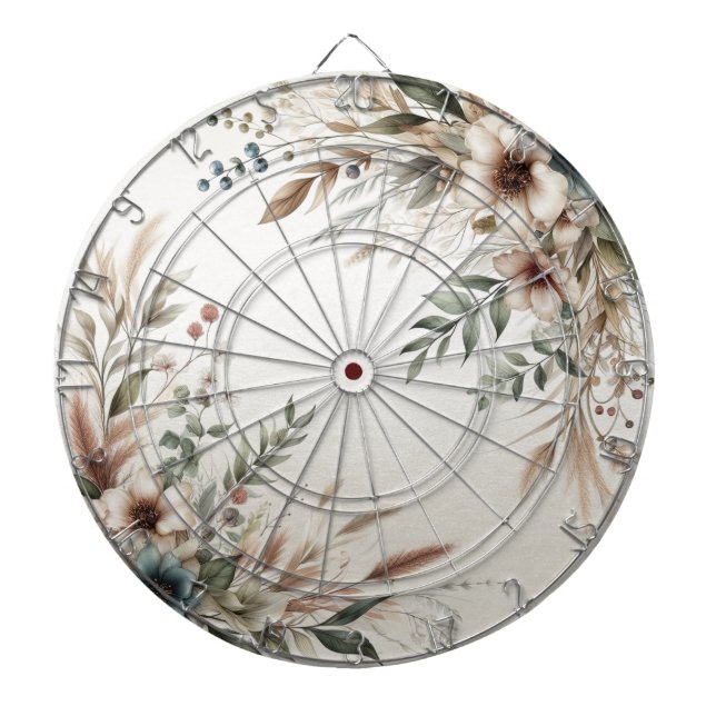 Watercolor Ivory Blue Flowers Dartboard (Front)