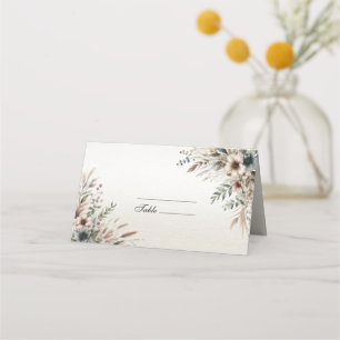 Watercolor Ivory Blue Flowers Place Card