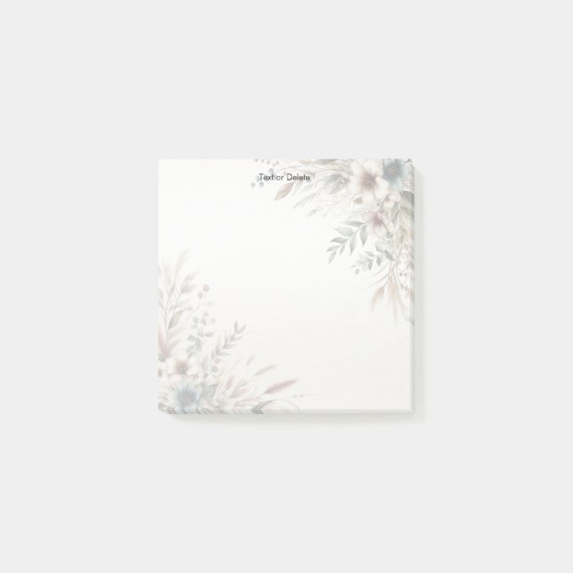 Watercolor Ivory Blue Flowers Post it Notes (Front)