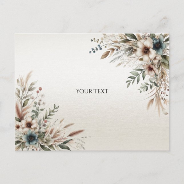Watercolor Ivory Blue Flowers Postcard (Front)