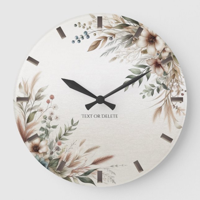 Watercolor Ivory Blue Flowers Wall Clock (Front)