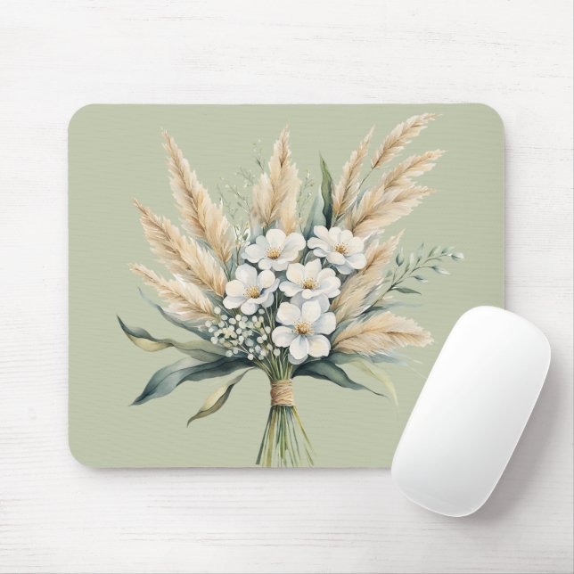 Watercolor Ivory Floral Bouquet Mouse Pad (With Mouse)