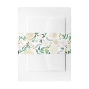 Watercolor Ivory Flowers and Greenery White Invitation Belly Band