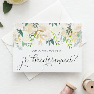 Watercolor Ivory Flowers Junior Bridesmaid Card