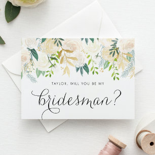Watercolor Ivory Flowers Will You Be My Bridesman Card