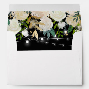 Watercolor Ivory Gold Floral String Lights for 5x7 Envelopes