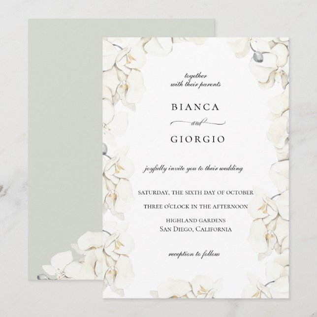 Watercolor Ivory Orchid Frame Wedding Invitation (Front/Back)