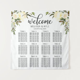Watercolor Ivory Wedding Seating Chart Welcome Tapestry