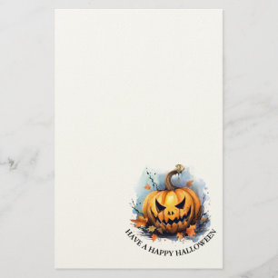 Watercolor Jack-o-lantern Stationery