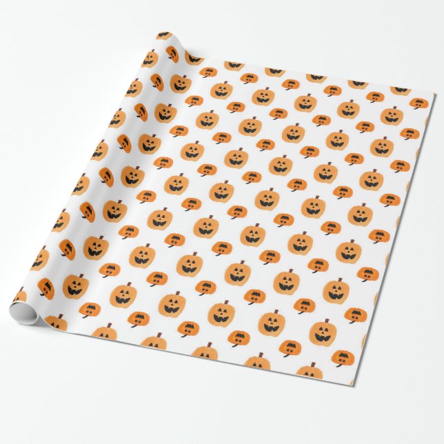 Watercolor Jack-o-Lantern Wrapping Paper (Unrolled)