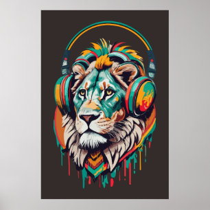 Watercolor Jamaica Lion Rasta Music Poster