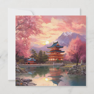 Watercolor Japanese Landscape Background Card