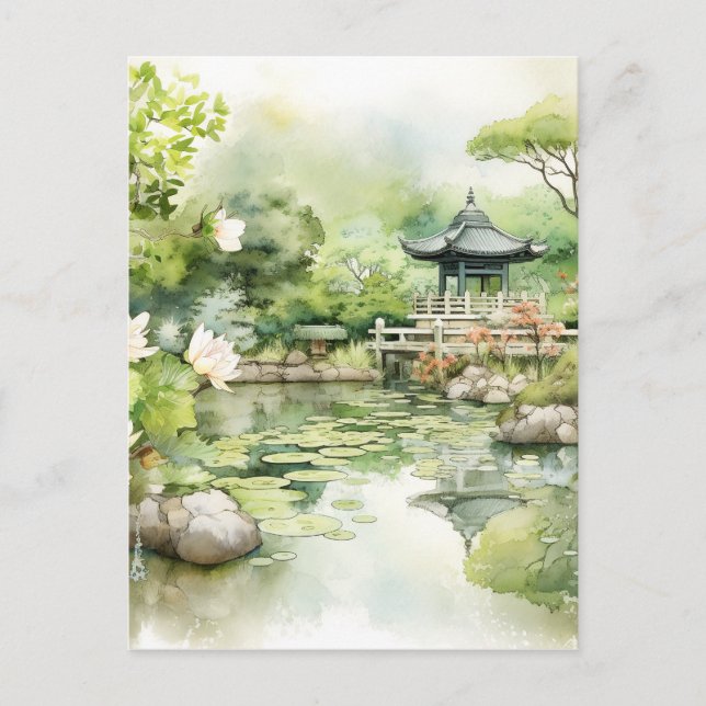 Watercolor Japanese Landscape Background Holiday Postcard (Front)