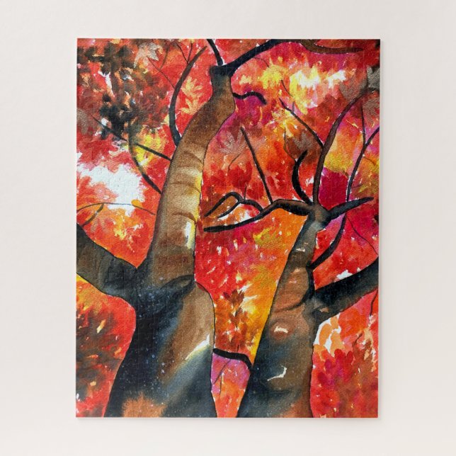 Watercolor Japanese maple tree art Jigsaw Puzzle (Vertical)