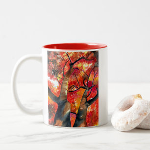 Watercolor Japanese maple tree Two-Tone Coffee Mug