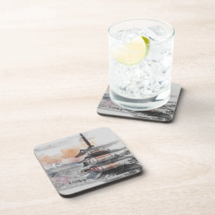 Watercolor Japanese Pagoda & Fuji  Coaster