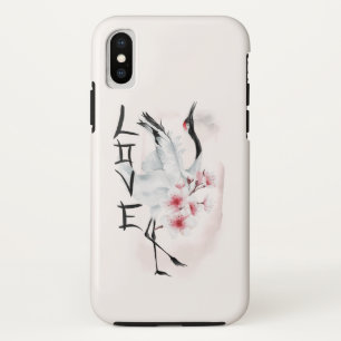  Watercolor Japanese Sakura Blossom Love Crane Case-Mate iPhone Case