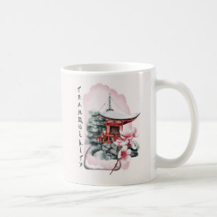 Watercolor Japanese Temple Sakura Blossom Coffee Mug