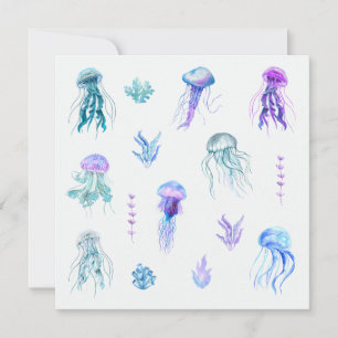 Watercolor Jellyfish and Seaweed Card