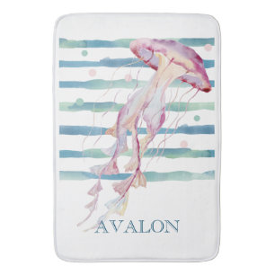 Watercolor JELLYFISH Beach Coastal AVALON Bath Mat